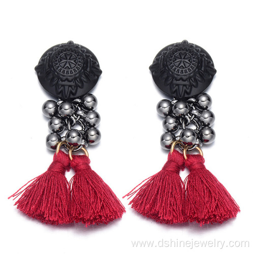 Beaded Bridal Tassel Earrings Seed Beads Earstuds Earrings